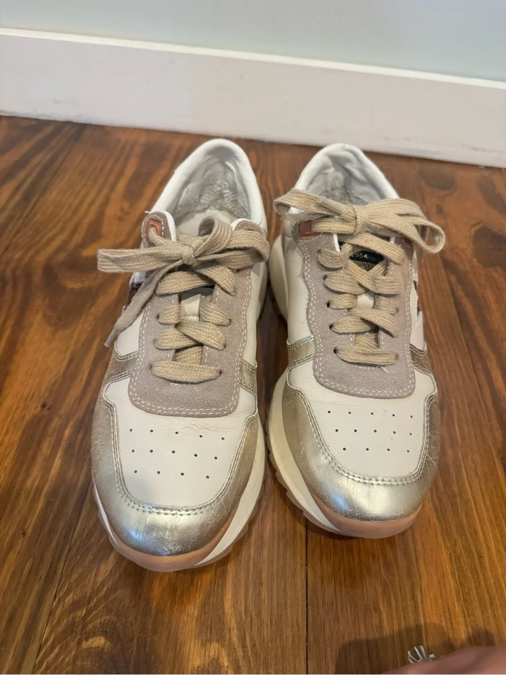 Vintage Havana Cream and Gold Platform Sneakers with Glitter Star
